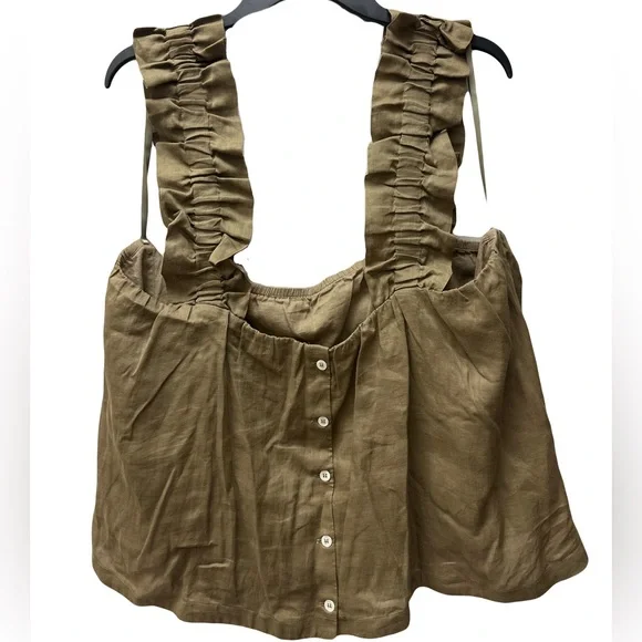 FRAME Ruffle Strap Tank Moss Green Size Large - Picture 9 of 12